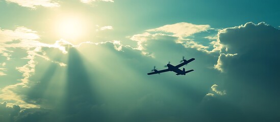 Naklejka premium Airplane in a Cloudy Sky
