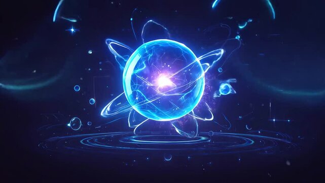 Futuristic Glowing Atom with Energy Core, technology background