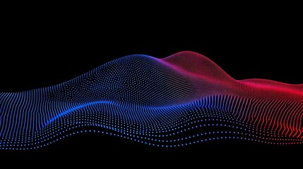 Abstract wave of red and blue dots on black background