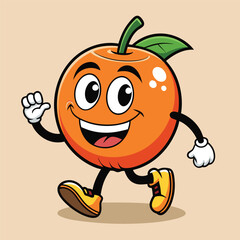 Groovy apple mascot. Funky retro character. cartoon apple, smiling, walking. Funny vintage trendy style character. Doodle Comic collection 