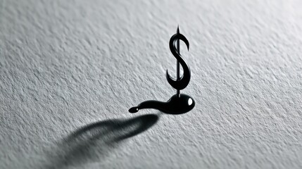 Black Droplet on Paper Casting Dollar Sign Shadow Representing Wealth and Finance in an Artistic Display