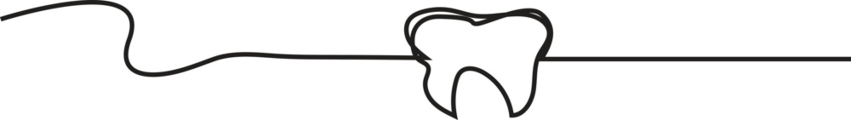 Single line art tooth vector anatomical human tooth silhouette.  molar enamel root cavity concept design world oral health day one 