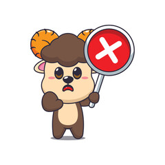 Cute ram cartoon vector illustration with wrong sign