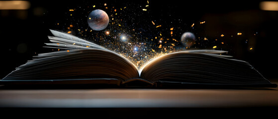 Enchanting Open Book with Cosmic Sparkle