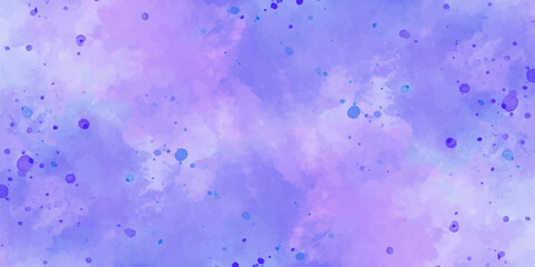 Watercolor splash with a mix of blue, purple, and pink hues, dynamic and artistic backdrop with expressive swirls and hues, fluid gradient blending, featuring splatters.