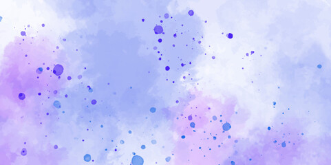 Watercolor splash with a mix of blue, purple, and pink hues, dynamic and artistic backdrop with expressive swirls and hues, fluid gradient blending, featuring splatters.