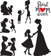 Mother's Day Silhouettes Set Vector Collection flat illustration design