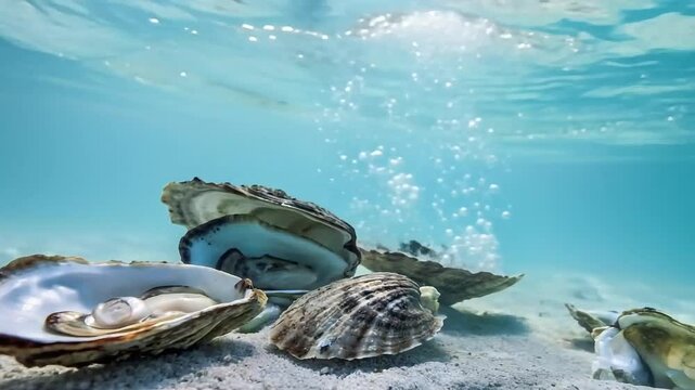 sea shell on blue background