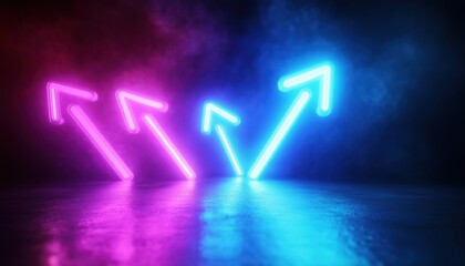 AI SEO Growth Trend Neon Arrows Reflecting in Smoky Dark Digital Space