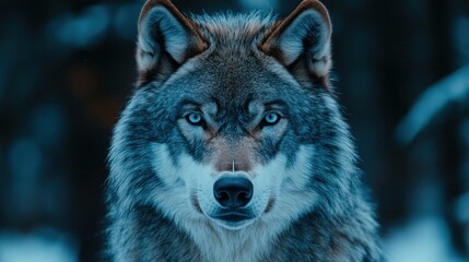 Fototapeta premium Close-up of a wolf's face in winter forest