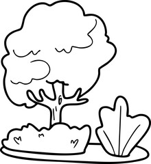 Cute cartoon, gardening, spring, trees, flowers, garden, illustration, hand drawn