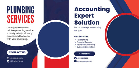 Professional services flyer featuring plumbing and accounting solutions brochure