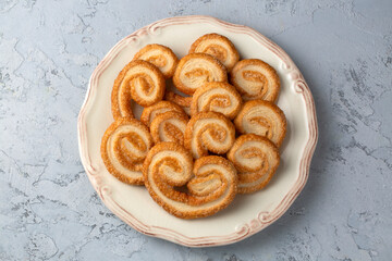 Sweet puff pastry,homemade palmier cookies.