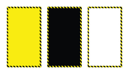 Black and yellow diagonal stripe. seamless caution and warning sign frame set. industrial warning background. warn caution