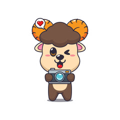 Cute ram cartoon vector illustration with camera