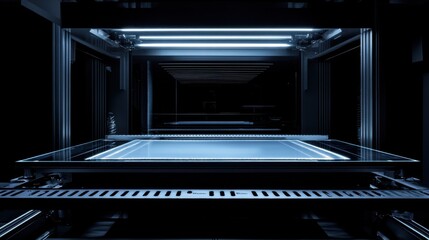 Glowing laptop screen in completely dark room, light creating soft contrasts and subtle reflections 