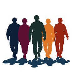 Silhouettes of troops walking in formation, honoring sacrifice