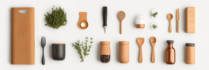 Kitchenware assortment on a white background
