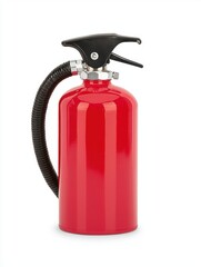 Obraz premium Bright Red Fire Extinguisher with Nozzle on White Background