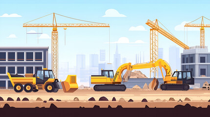 Construction site heavy machinery industrial project