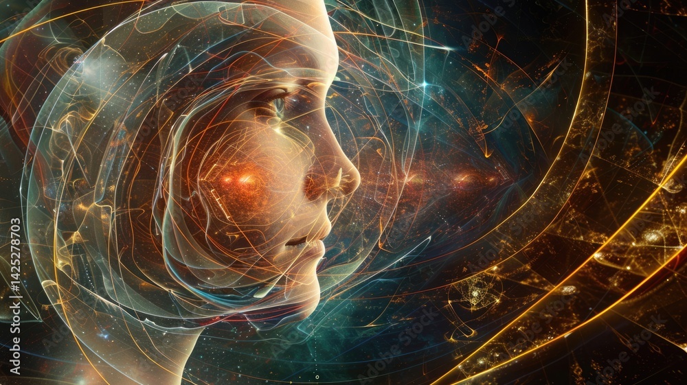 Poster abstract cosmic scene with swirling colors and celestial elements. digital artwork of planet and clo
