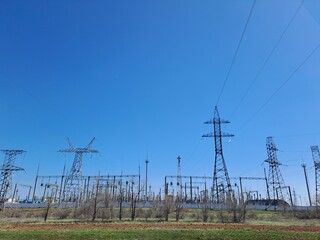high voltage power lines in the field