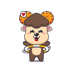 Cute ram cartoon vector illustration playing hula hoop