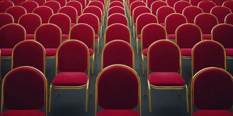 Fototapeta premium Red Velvet Chairs in a Conference Hall Ready for an Event Setup