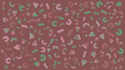 Brown background with green and pink shapes, ideal for designs related to nature, ecofriendly products, or abstract concepts. Fresh and vibrant aesthetic.