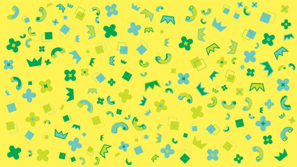 Abstract geometric design with green and blue shapes on a yellow background. Perfect for digital backgrounds, presentations, and print materials.