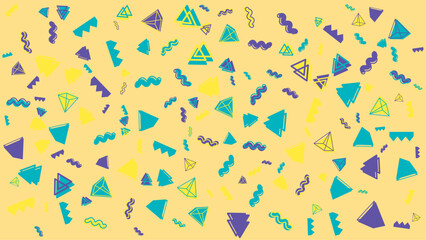 Yellow, teal, and purple geometric pattern suitable for backgrounds, posters, textiles, and packaging designs. Vibrant and modern design concept.