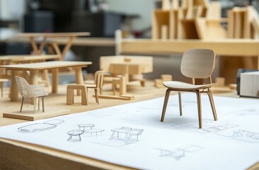 Miniature wooden furniture design sketches