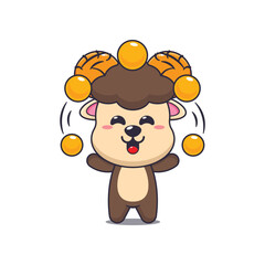 Cute ram cartoon vector illustration circus attraction with balls