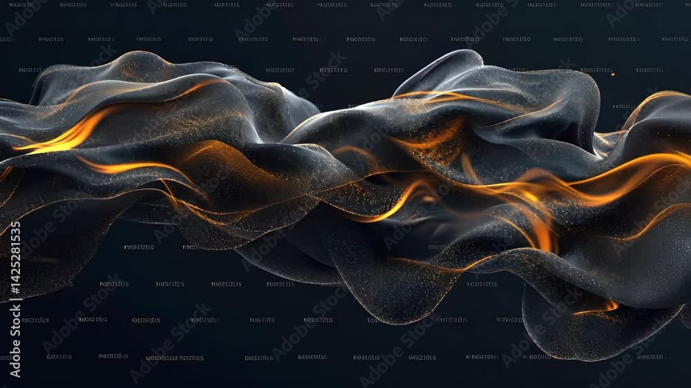 Aufkleber Abstract digital fluid simulation with gold particles.