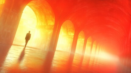 Fototapeta premium Figure in fiery archway