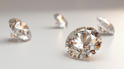 Sparkling Cut Diamonds on White Surface in Glimmering Light