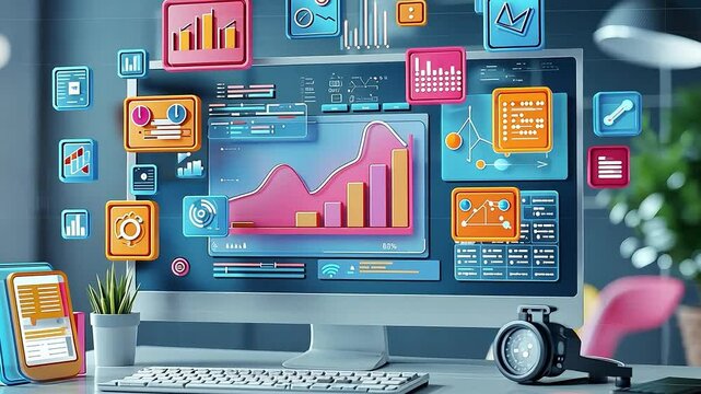 Data Analysis & Technology: A dynamic composition showcases data visualization and analysis through charts and digital interface elements, depicting the core of modern technology. - Powered by Adobe