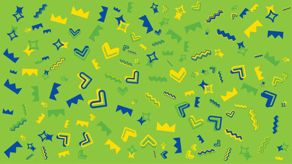 Green background with blue and yellow shapes. Suitable for presentations, posters, digital designs, and art projects in need of vibrant elements.