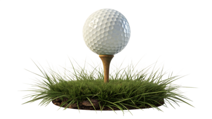 Golf ball on a tee in the grass isolated on white background PNG.AI GENERATED