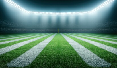 Obraz premium Lush Green Football Field Under Bright Stadium Lights at Night