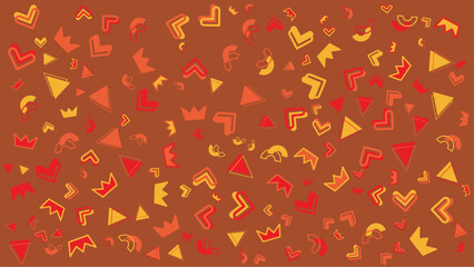 Colorful crowns and geometric shapes on a brown background, perfect for royal or playful themed designs, invitations, or stationery.