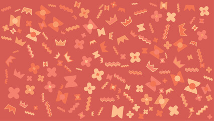 Red geometric shapes and flowers on a vibrant background; suitable for modern design, stationery, and patterned textiles. Great for print and digital projects.