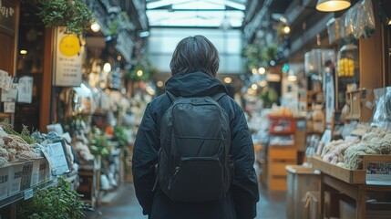 Person walking through a market