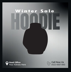 Winter Hoodie Sale Social Media Ad Template. Streetwear Hoodie Social Media Post Design