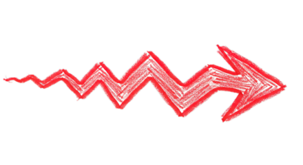 hand-drawn red arrow on white transparent background PNG