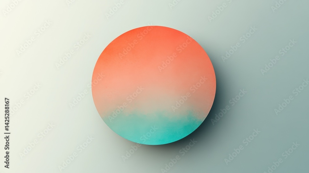 Poster Elegant pastel coral to mint gradient within a circle casting a soft shadow on a light teal background