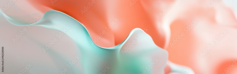 Poster Elegant pastel coral and mint shapes with blurred texture create a soft abstract background