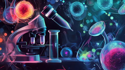 lab with a lot of bottles and a red and blue light ai genrative