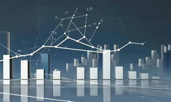 video moves to the right containing statistics and graphs going up and down