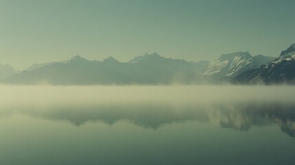Fototapeta premium Misty Mountain Lake Serenity: A Breathtaking View